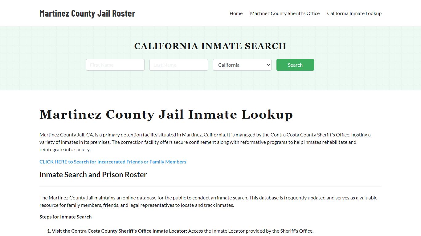Martinez County Jail Roster Lookup, CA, Inmate Search