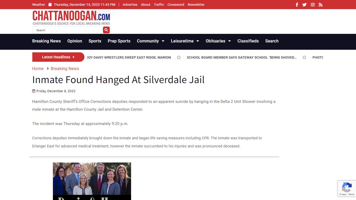 Inmate Found Hanged At Silverdale Jail - Chattanoogan.com
